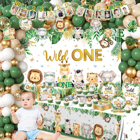 YGCTBVY wild tableware set serves 20 with jungle-themed plates and napkins