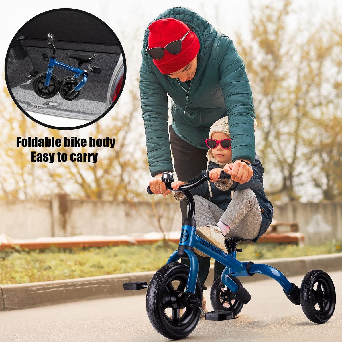 YGJT 3-in-1 tricycle adjustable seat helps growing kids ride comfortably.
