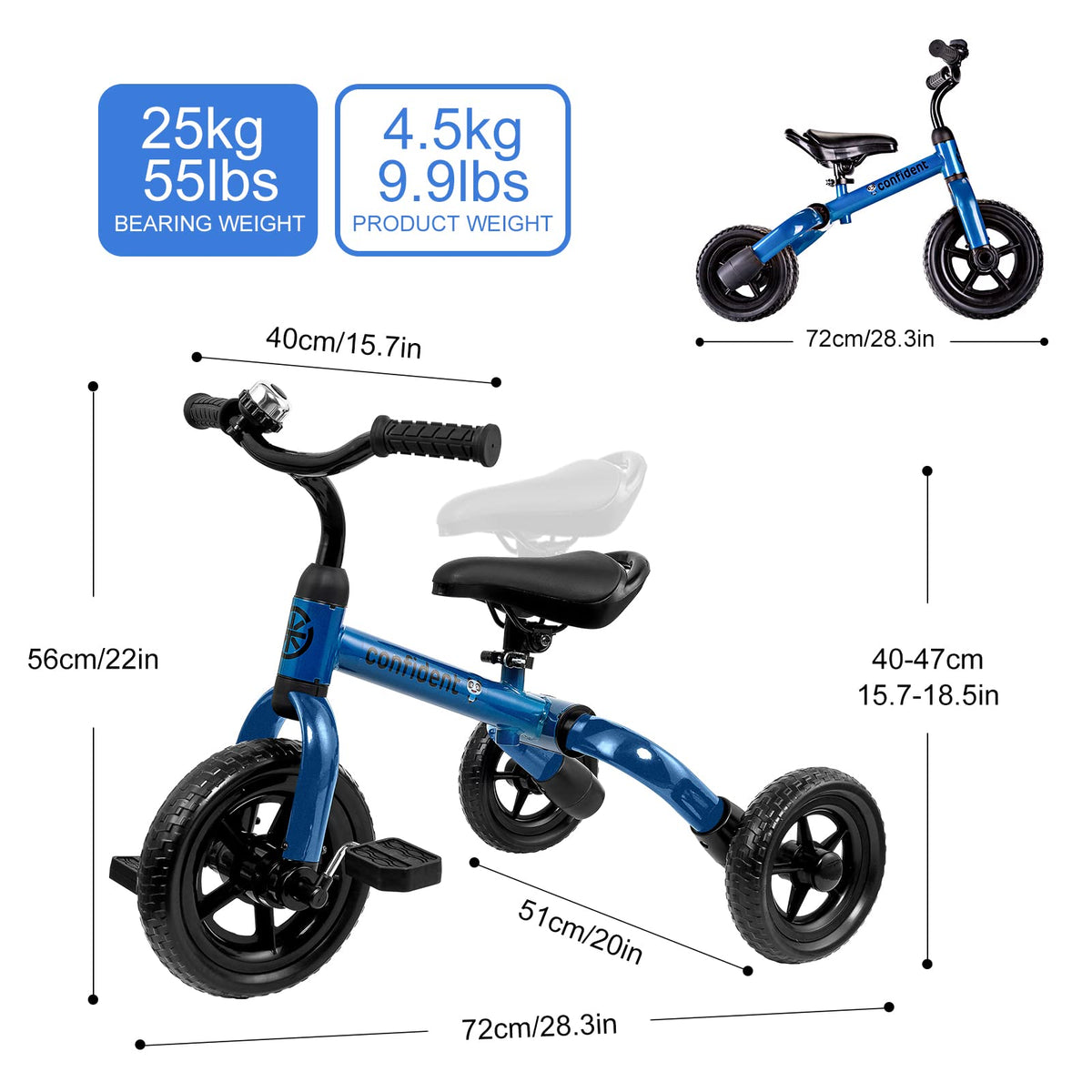 YGJT 3-in-1 tricycle folds for easy storage and portability.