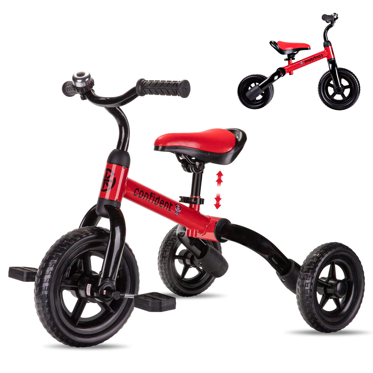 YGJT 3 in 1 Tricycle red front view showing sturdy frame for growing kids