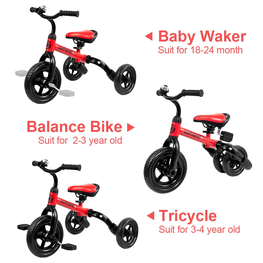 YGJT 3 in 1 Tricycle red removable pedal highlights pedal-free mode option