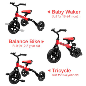 YGJT 3 in 1 Tricycle red removable pedal highlights pedal-free mode option