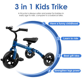 YGJT 3-in-1 tricycle removable pedal enables pedal-free training for toddlers.