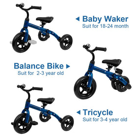 YGJT 3-in-1 tricycle training mode aids early balance skills on soft pavements.