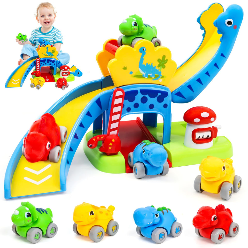 YGJT dinosaur slide track scene encouraging imaginative play and motion.