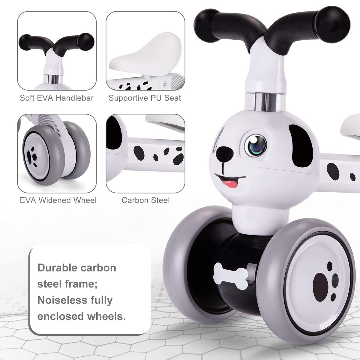 YGJT Spotty Dog balance bike 135-degree turning limit helps prevent falls