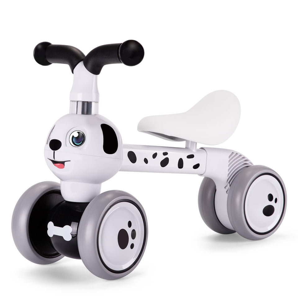 YGJT Spotty Dog balance bike with blinking eyes engages toddlers during play