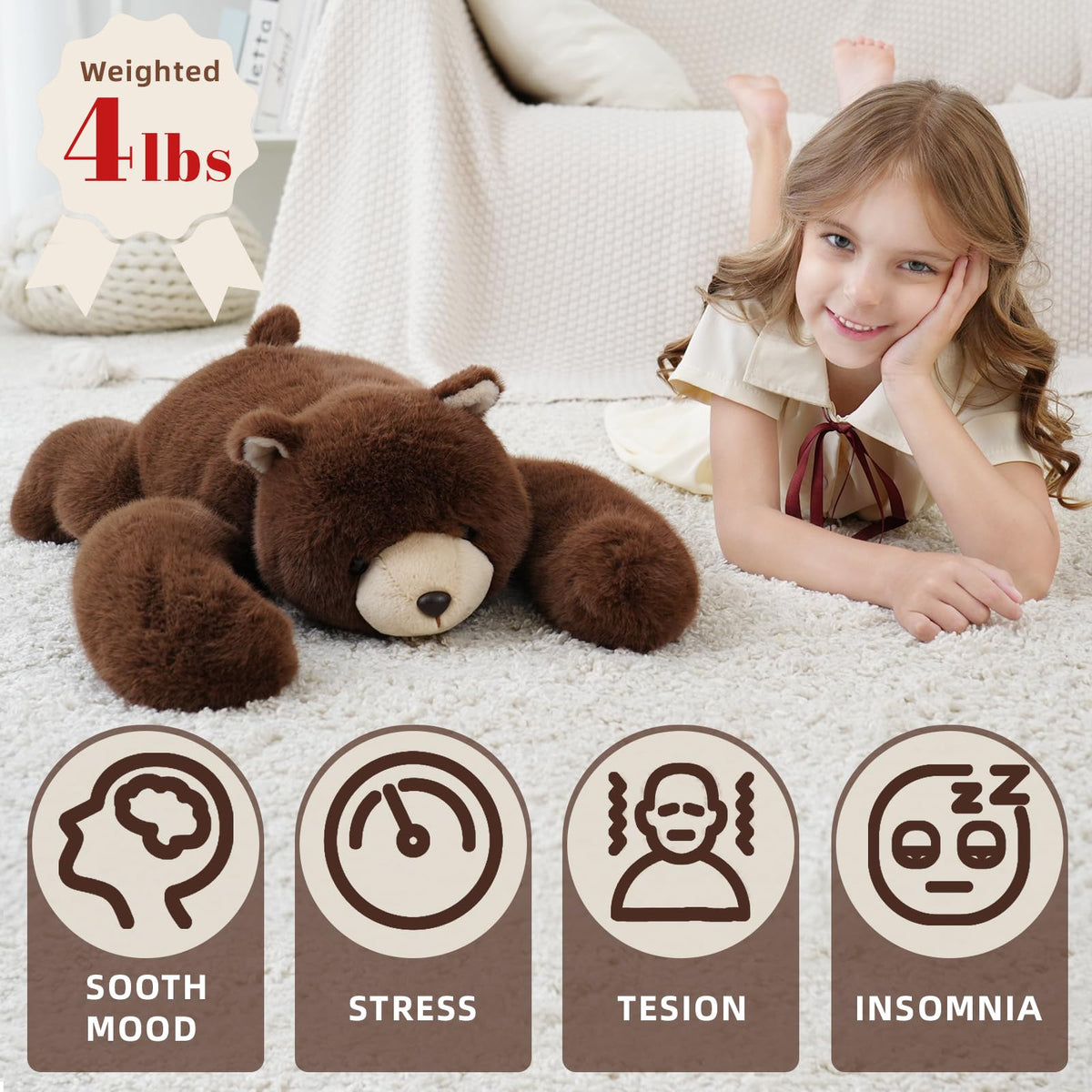 YGZE weighted bear long arms drape naturally for cozy cuddle sessions.