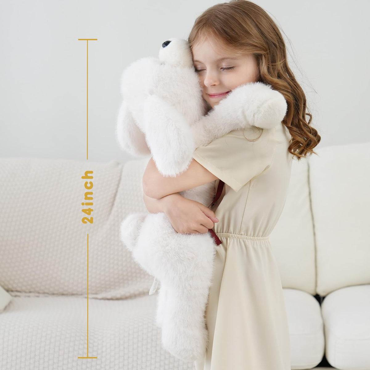 YGZE weighted dog plush with child hugging, comforting companion for kids.