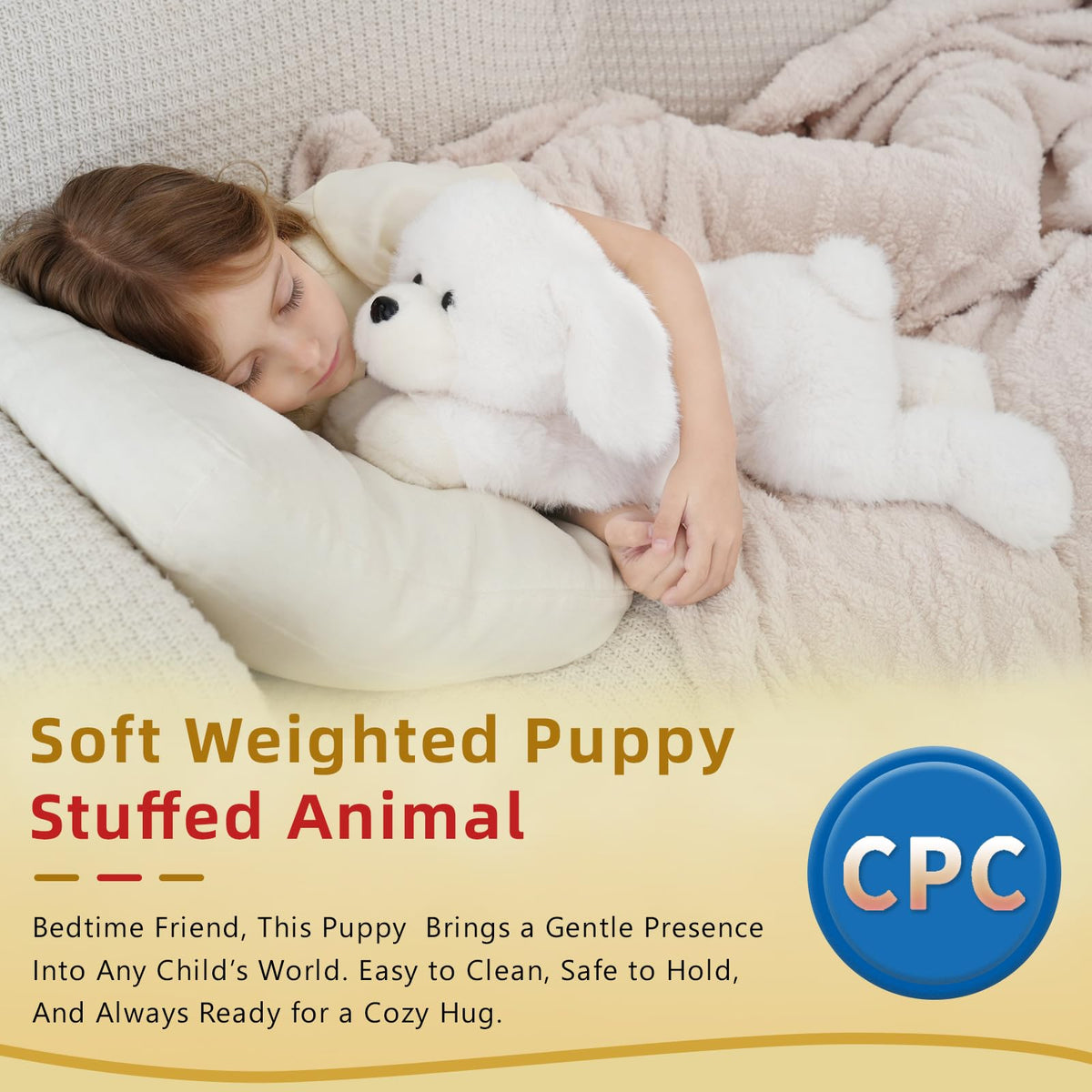 YGZE weighted dog plush in backpack, portable comfort for travel.