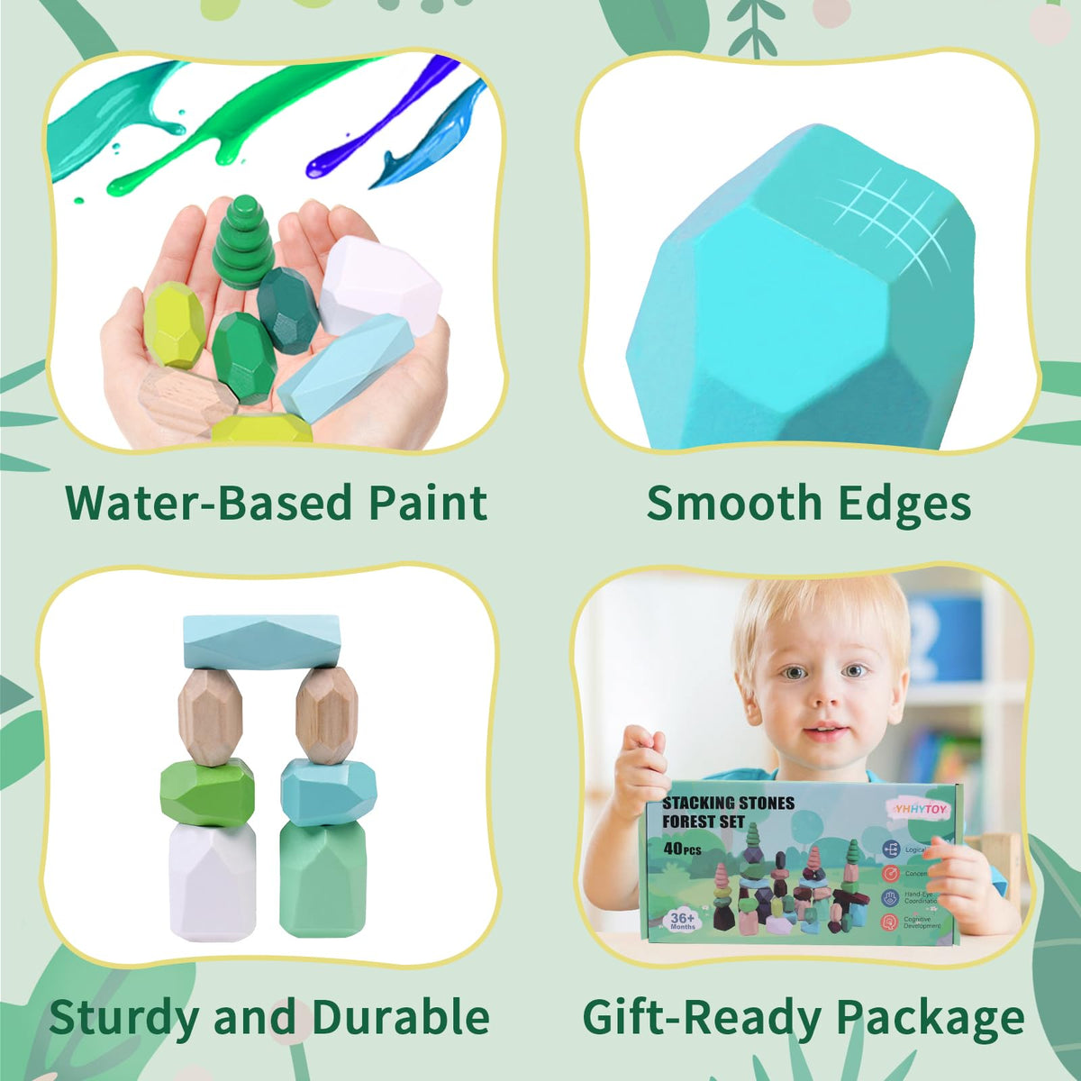 YHHYTOY smooth-edge natural wood stones ensure safe handling for kids.