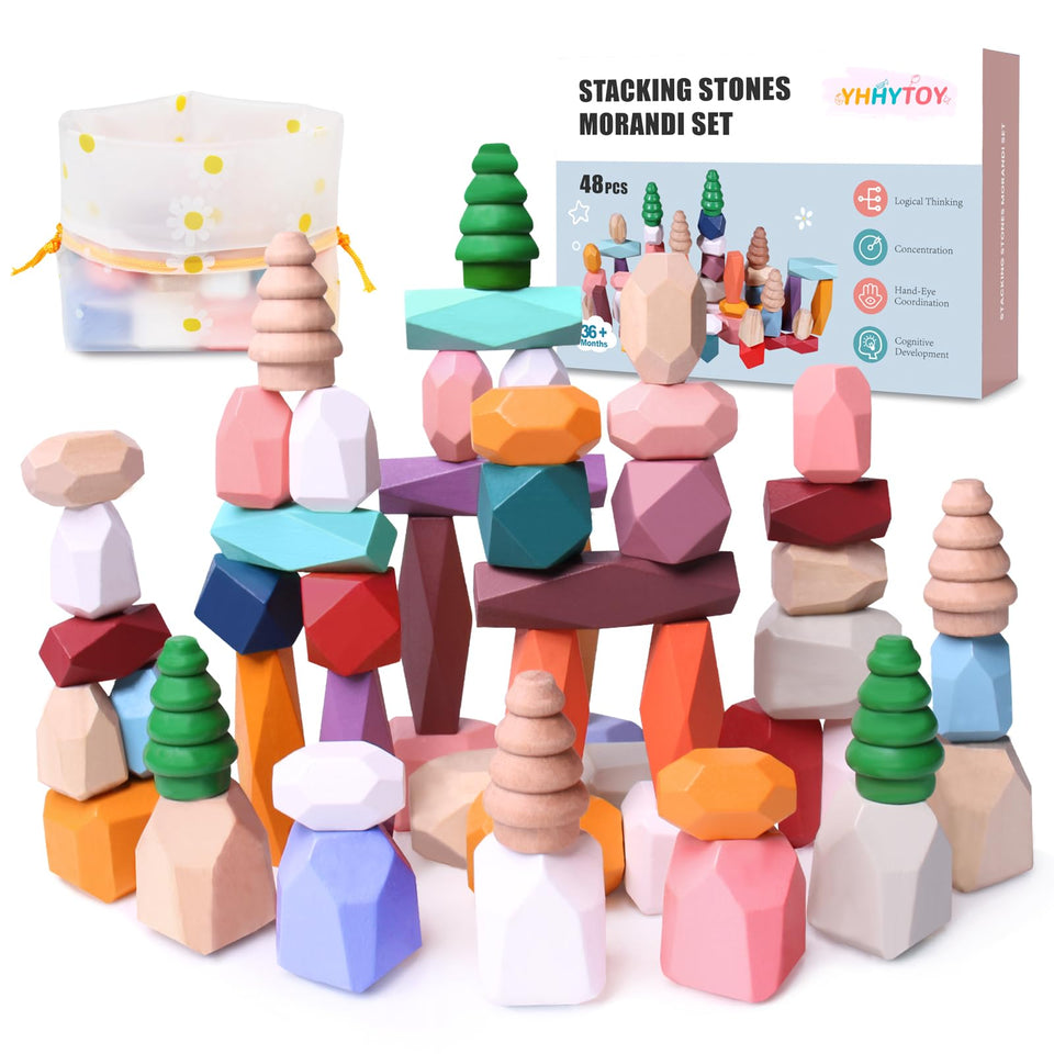 YHHYTOY wooden stacking stones set for sensory play and fine motor skills