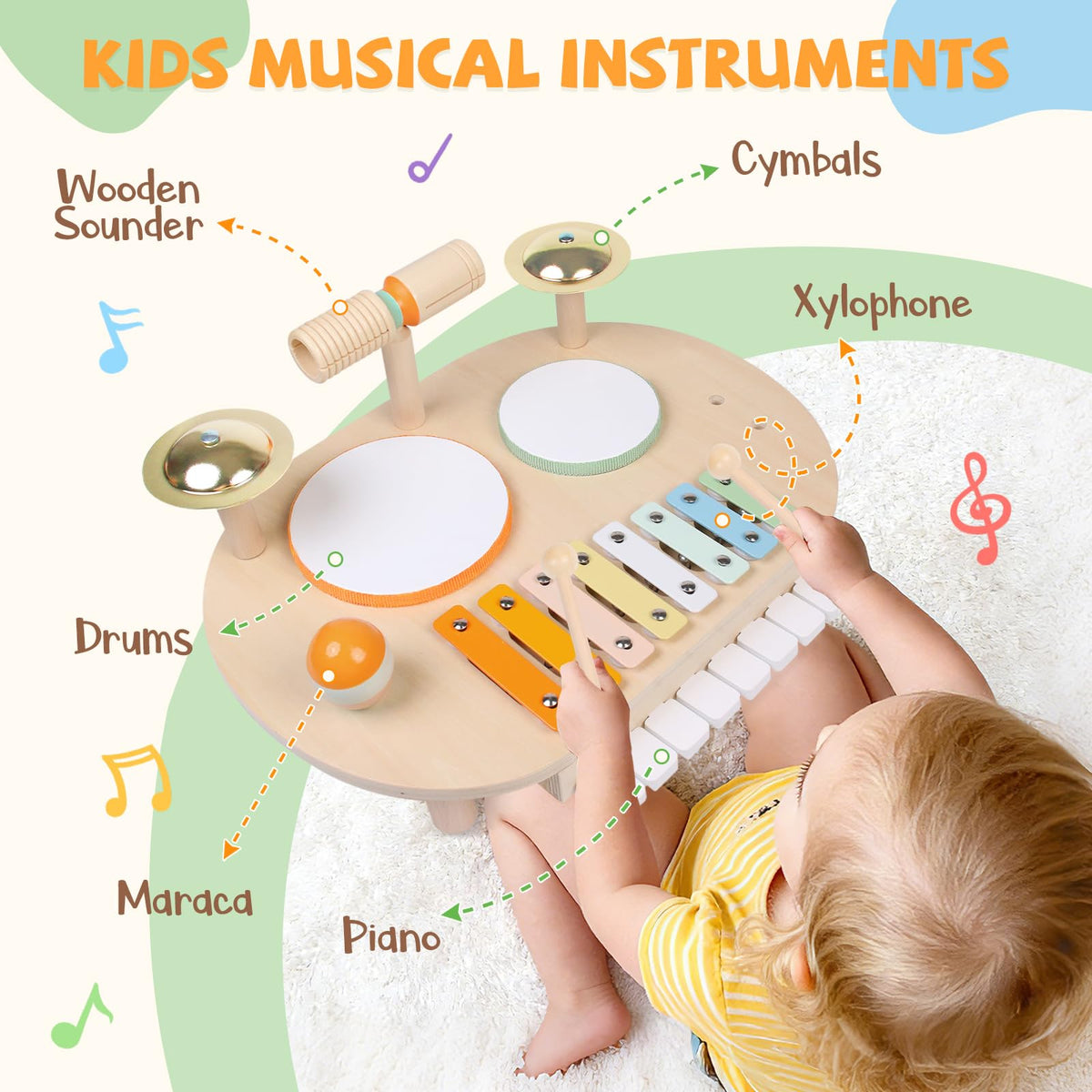 YHHYTOY Toddler Drum Set Drums invite beat-making and imaginative play.