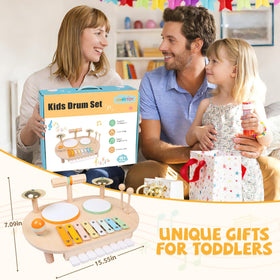 YHHYTOY Toddler Drum Set Wooden sounder strengthens tactile feedback and independent play.