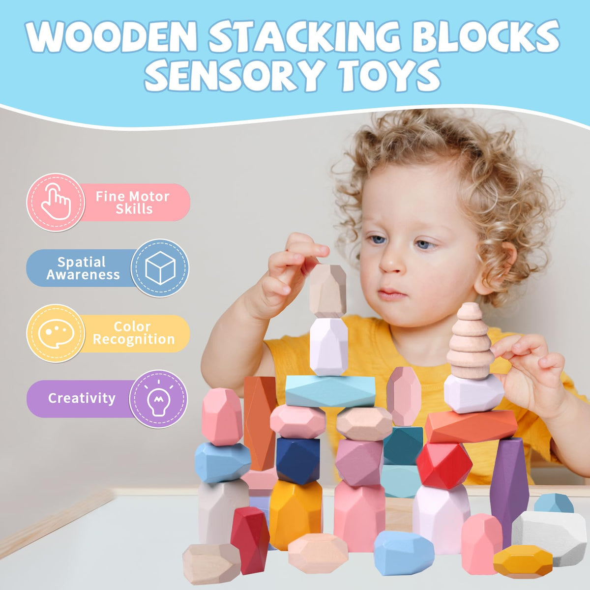 YHHYTOY wooden blocks with hand-polished edges for safe grip
