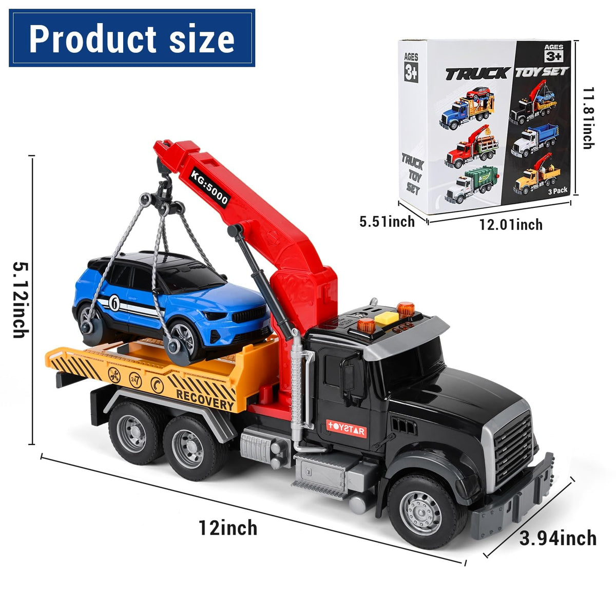 YHXKJ tow-truck features crane and lights for immersive rescue play