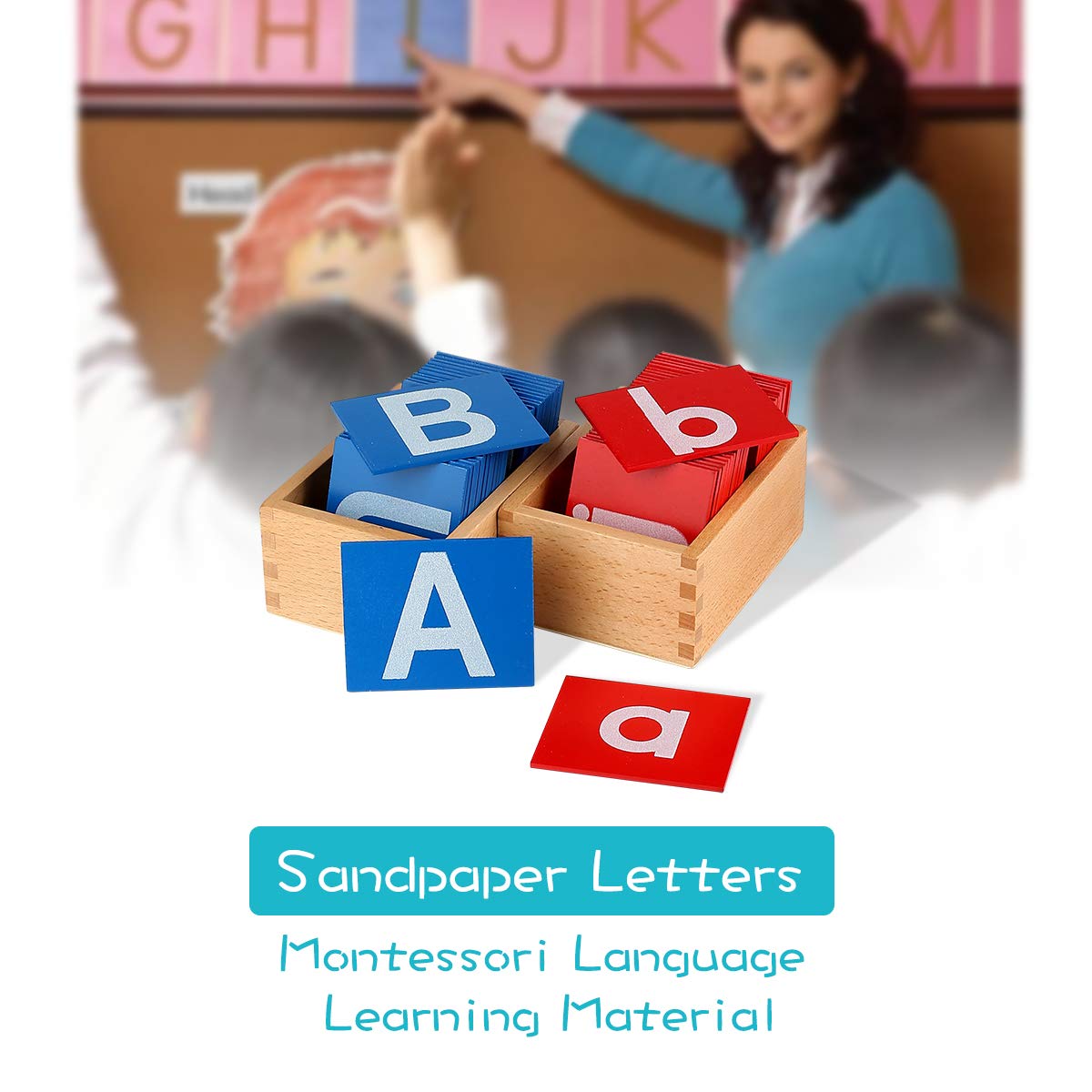 YHZAN sandpaper letters on blue boards for uppercase recognition and color cues