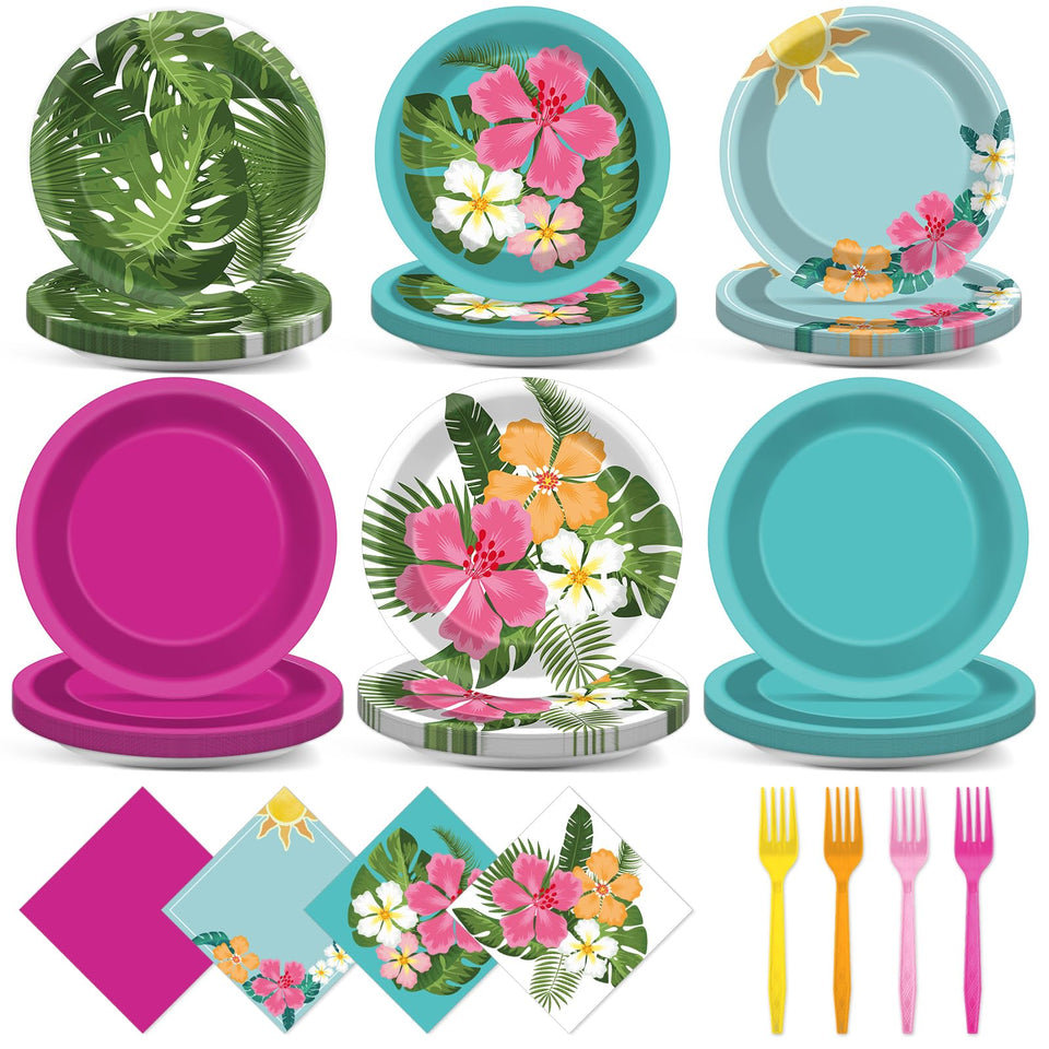 Yiaoyinnz Hawaiian hibiscus plates for tropical party vibes