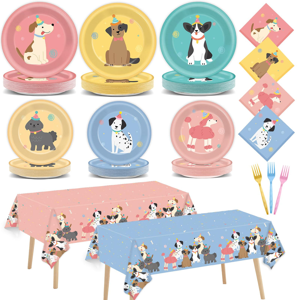 Yiaoyinnz puppy-themed dinner plates brighten the birthday table with playful charm.