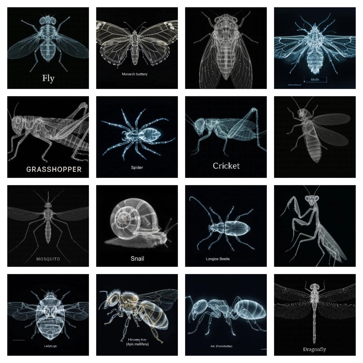 Yichushisu 16Pcs insect X-ray overview for STEM learning