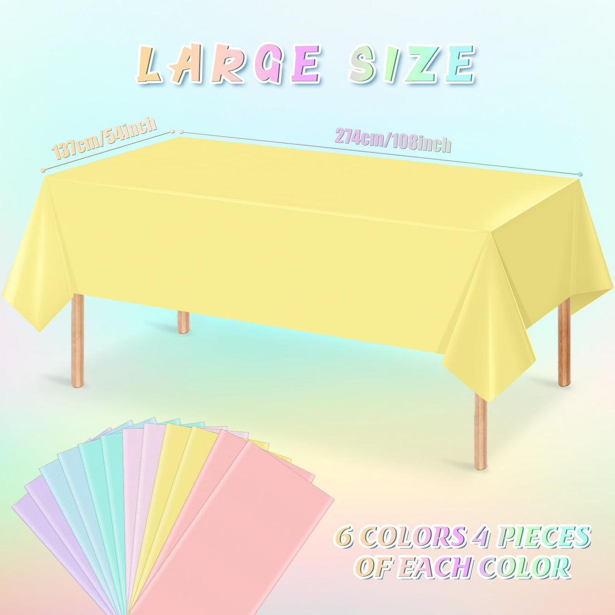 YIDAKO pastel tablecloth colors laid out to show the six pastel hues