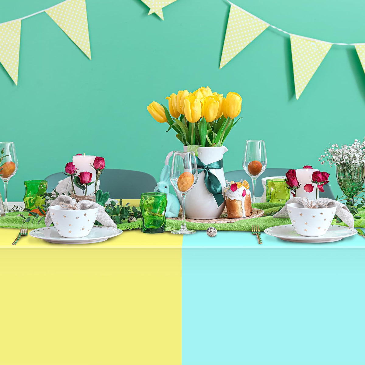 YIDAKO pastel tablecloth on a dining table ready for guests