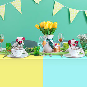 YIDAKO pastel tablecloth on a dining table ready for guests