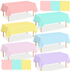 YIDAKO pastel tablecloths displayed on a table showing rainbow colors for festive decor