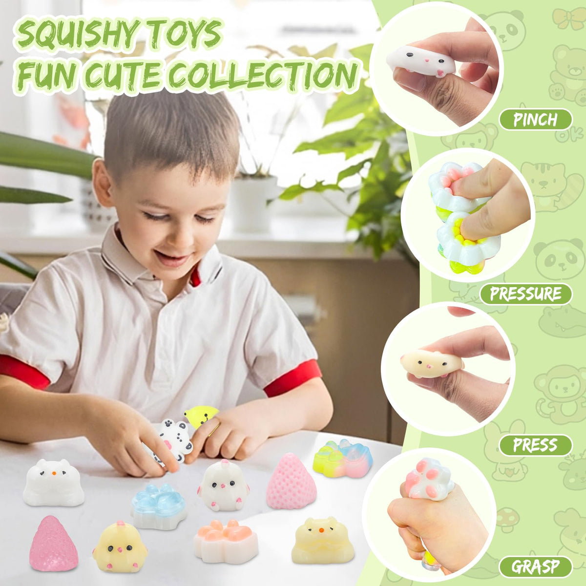 Yidayes Taba Squishy Pack assortment closeup — tactile textures designed for satisfying squeezes.