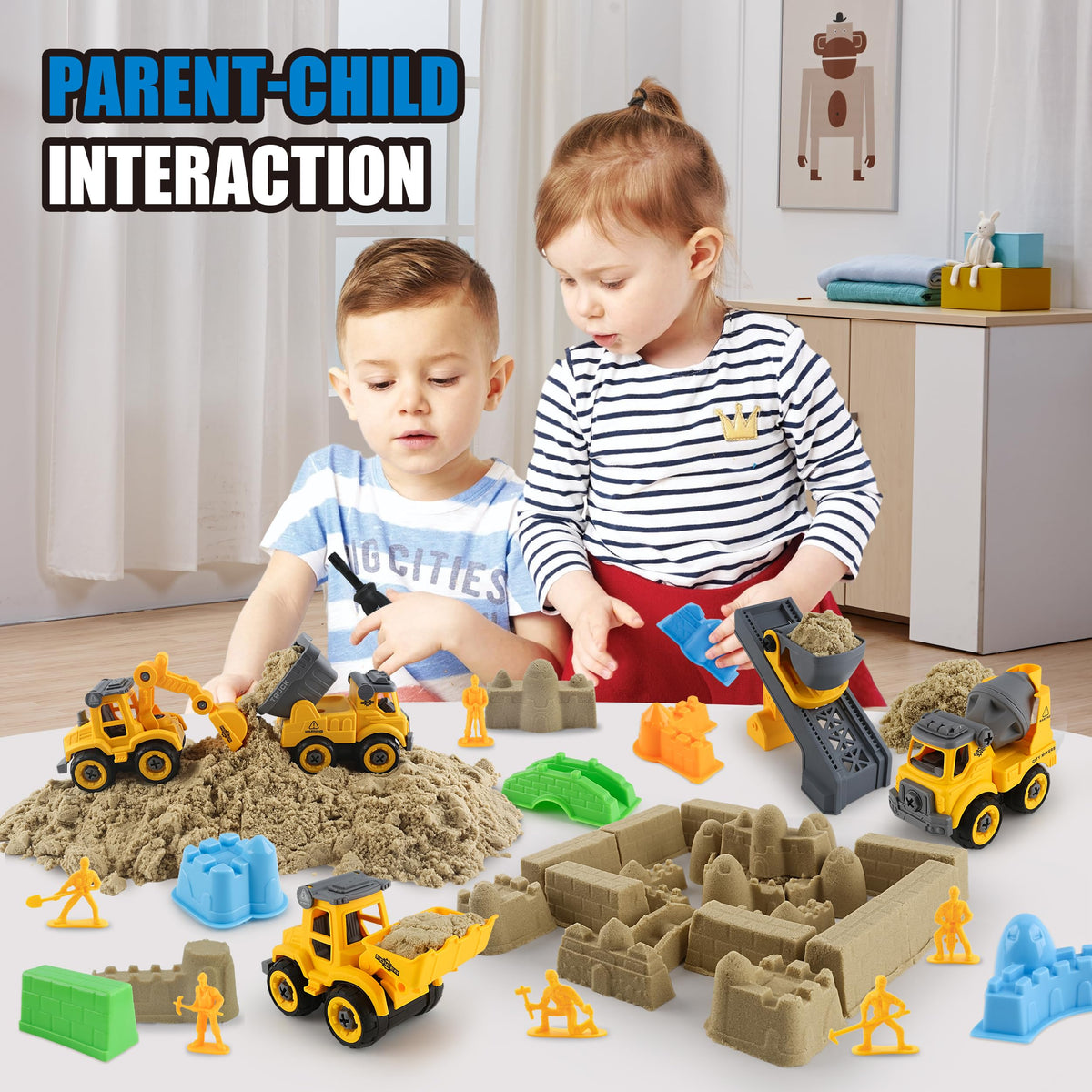 YIDESTARS sandbox castle molds with workers foster collaborative storytelling and creative design in pretend play