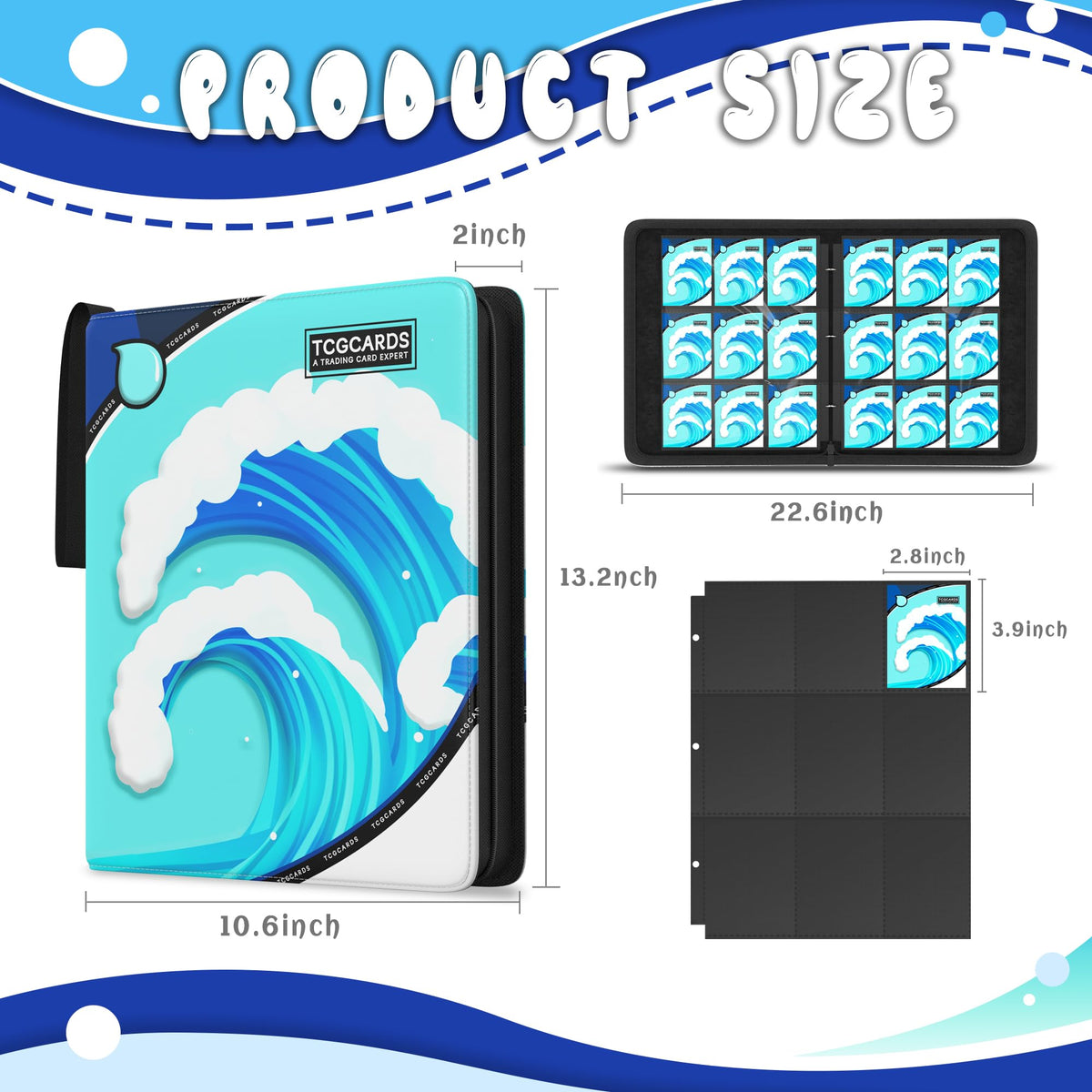 Yifan card binder interior with 50 removable sleeves for flexible storage