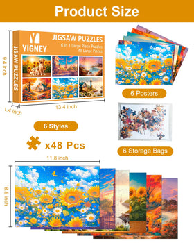 Yigney 6-pack posters image included with puzzle set for visual cues