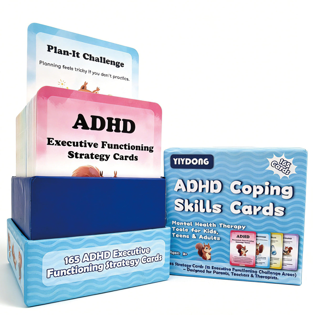 YIYDONG ADHD coping cards front cover with engaging illustrations to aid focus and learning.