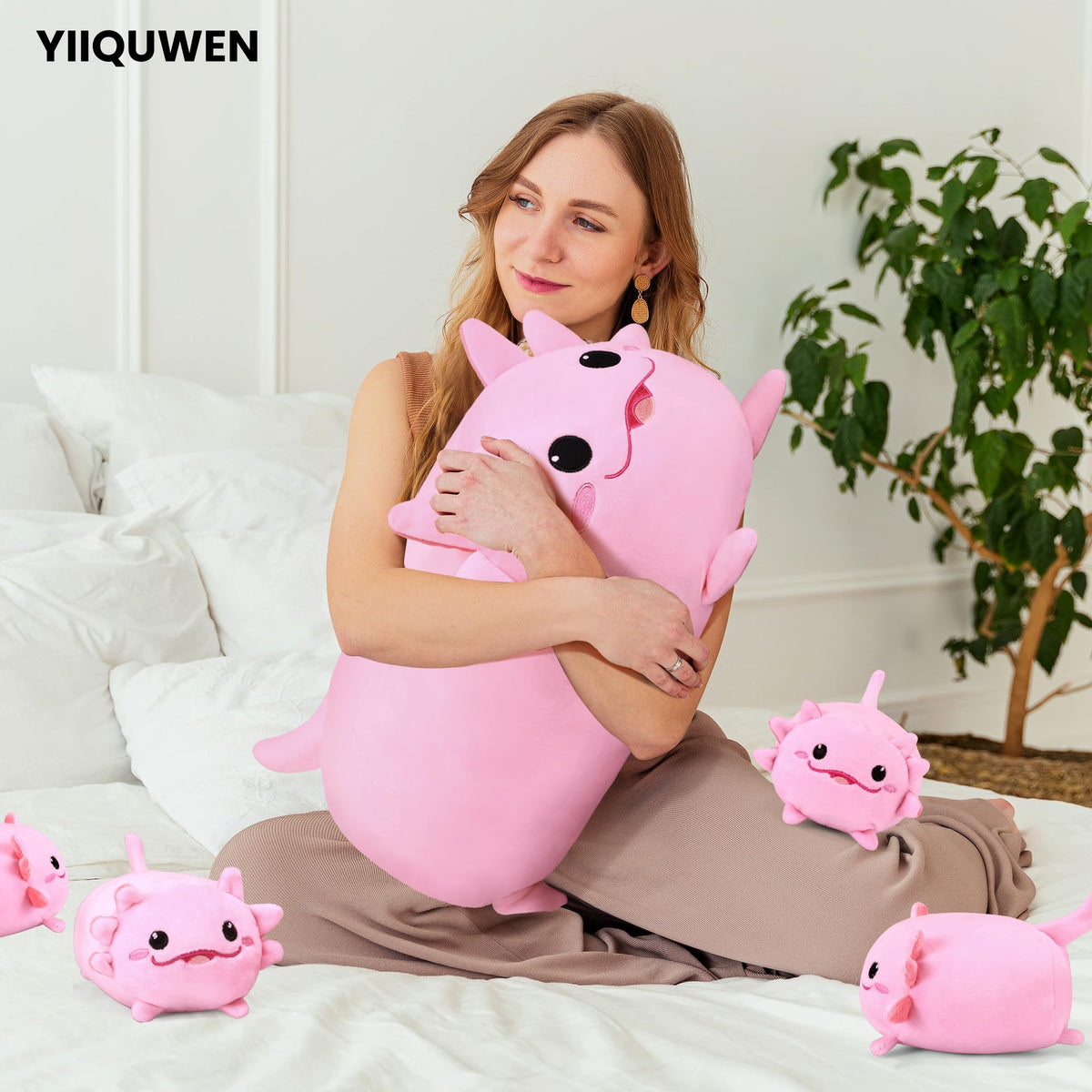 YIIQUWEN plush axolotl cozy indoor decor and comfort pillow.