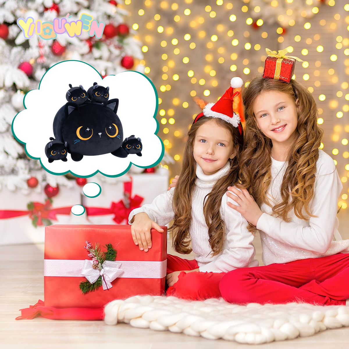 YIIQUWEN Black Cat Plush serves as cozy decor and a plush pillow.