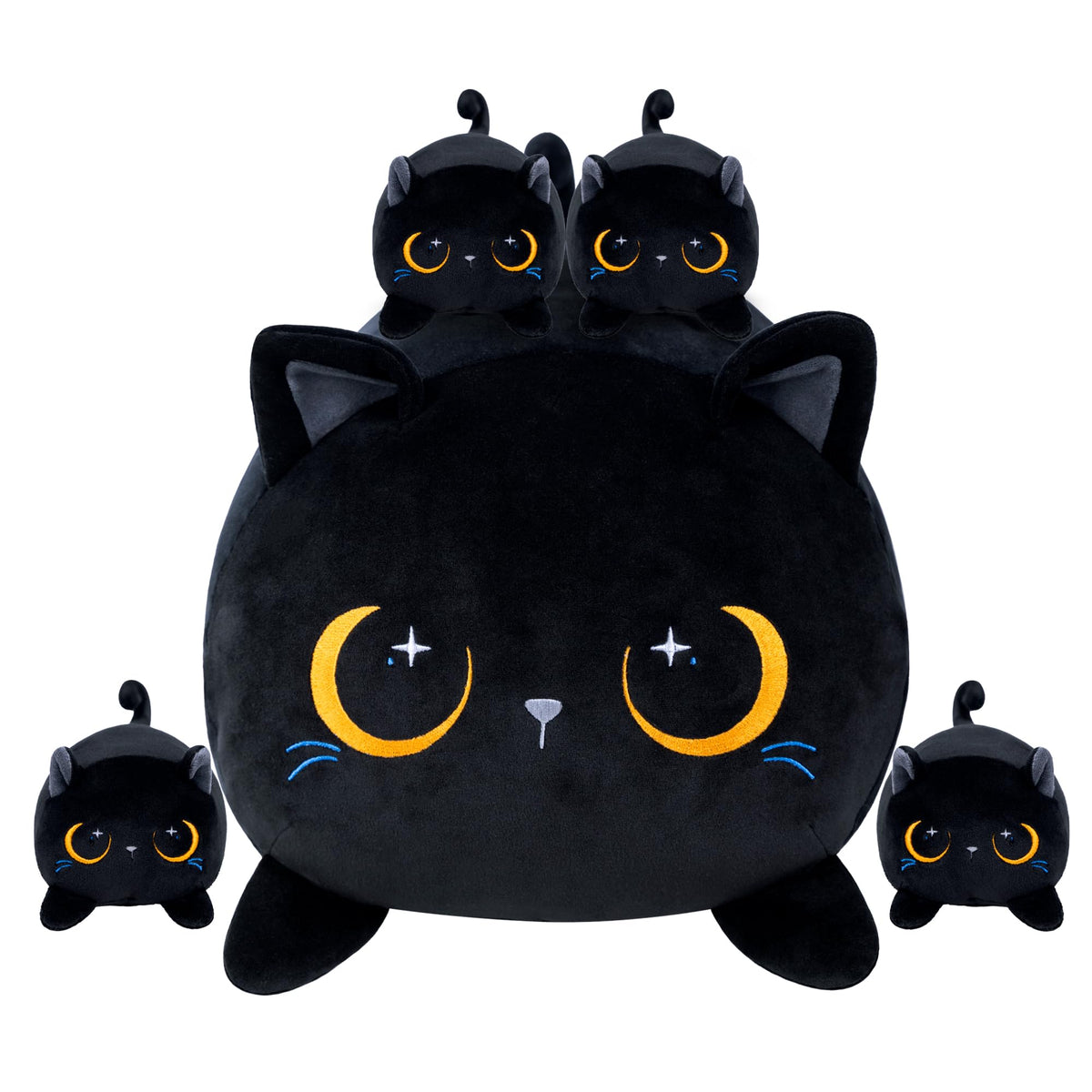 YIIQUWEN Black Cat Plush family with four kittens inside, a playful surprise gift.