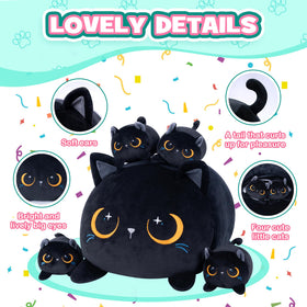 YIIQUWEN Black Cat Plush close-up of soft fur, inviting hugs and comfort.