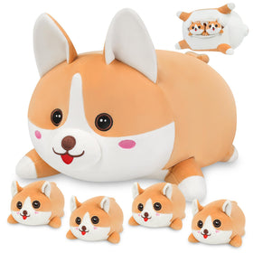 YIIQUWEN corgi family plush with unzip belly revealing four baby puppies