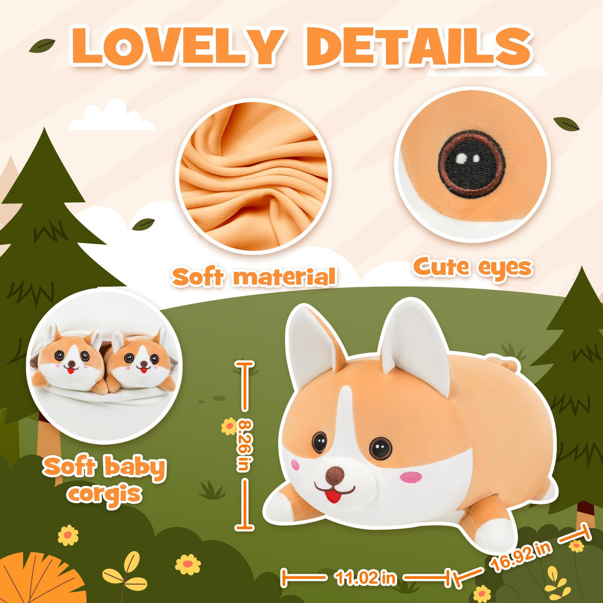 YIIQUWEN corgi plush used as a multi-use pillow on sofa