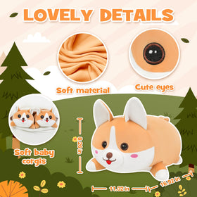 YIIQUWEN corgi plush used as a multi-use pillow on sofa