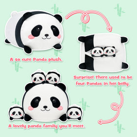 YIIQUWEN Panda Plush Belly Unzip Reveal showing four tiny pandas inside