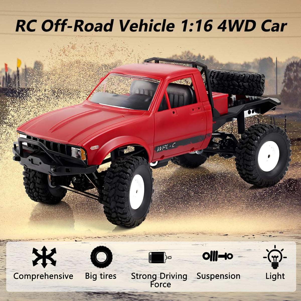 YIKESHU RC Crawler rear view highlighting durable body for tough trails