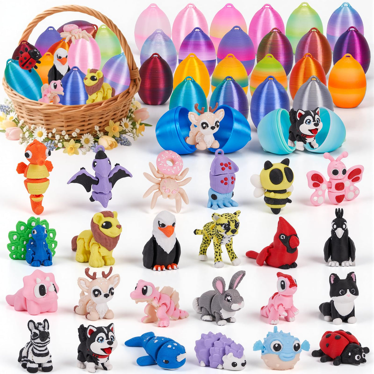 YILCER mini 3D animals inside eggs reveal movable joints for tactile fun.