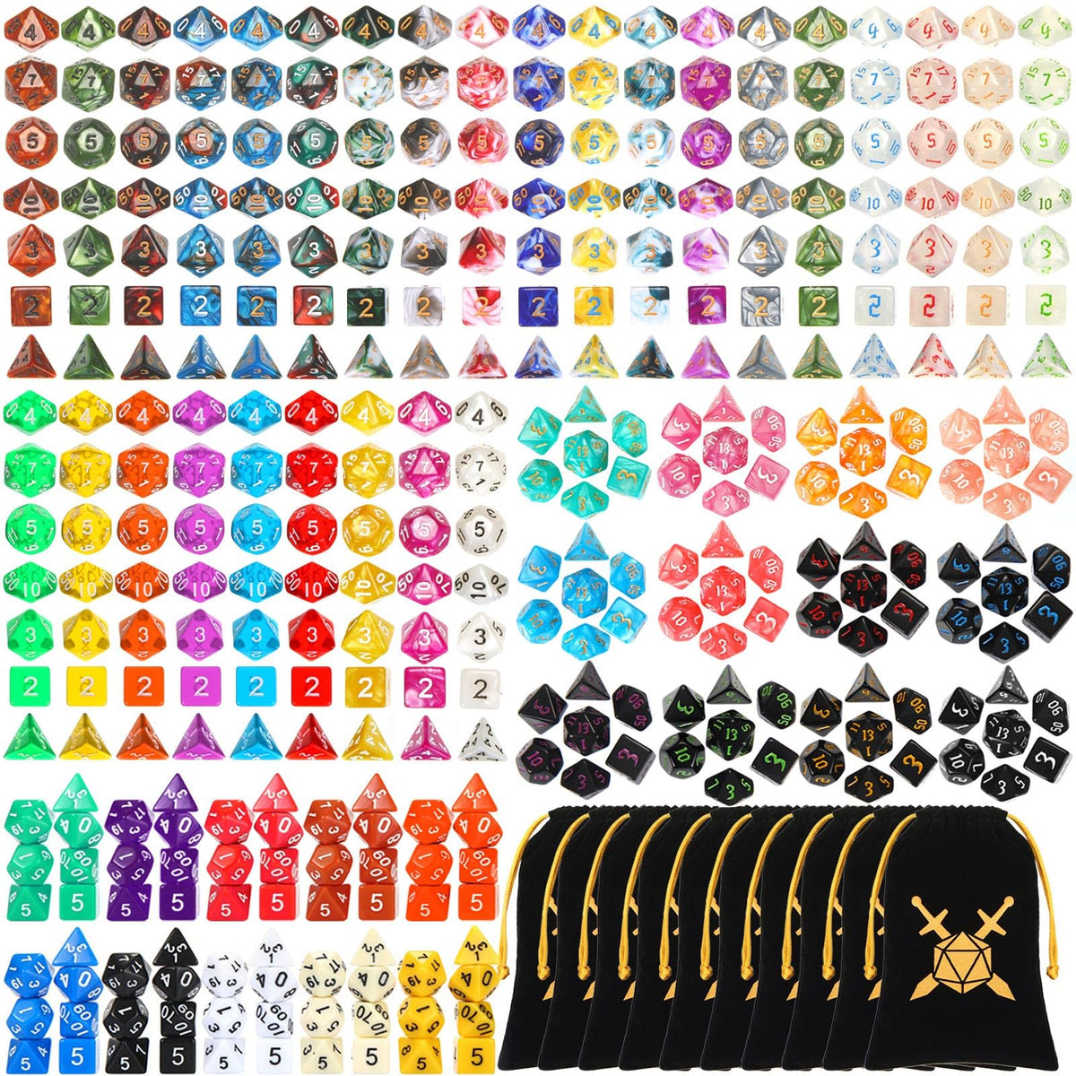 Yilloog multi-color dice bulk set ideal for RPG sessions