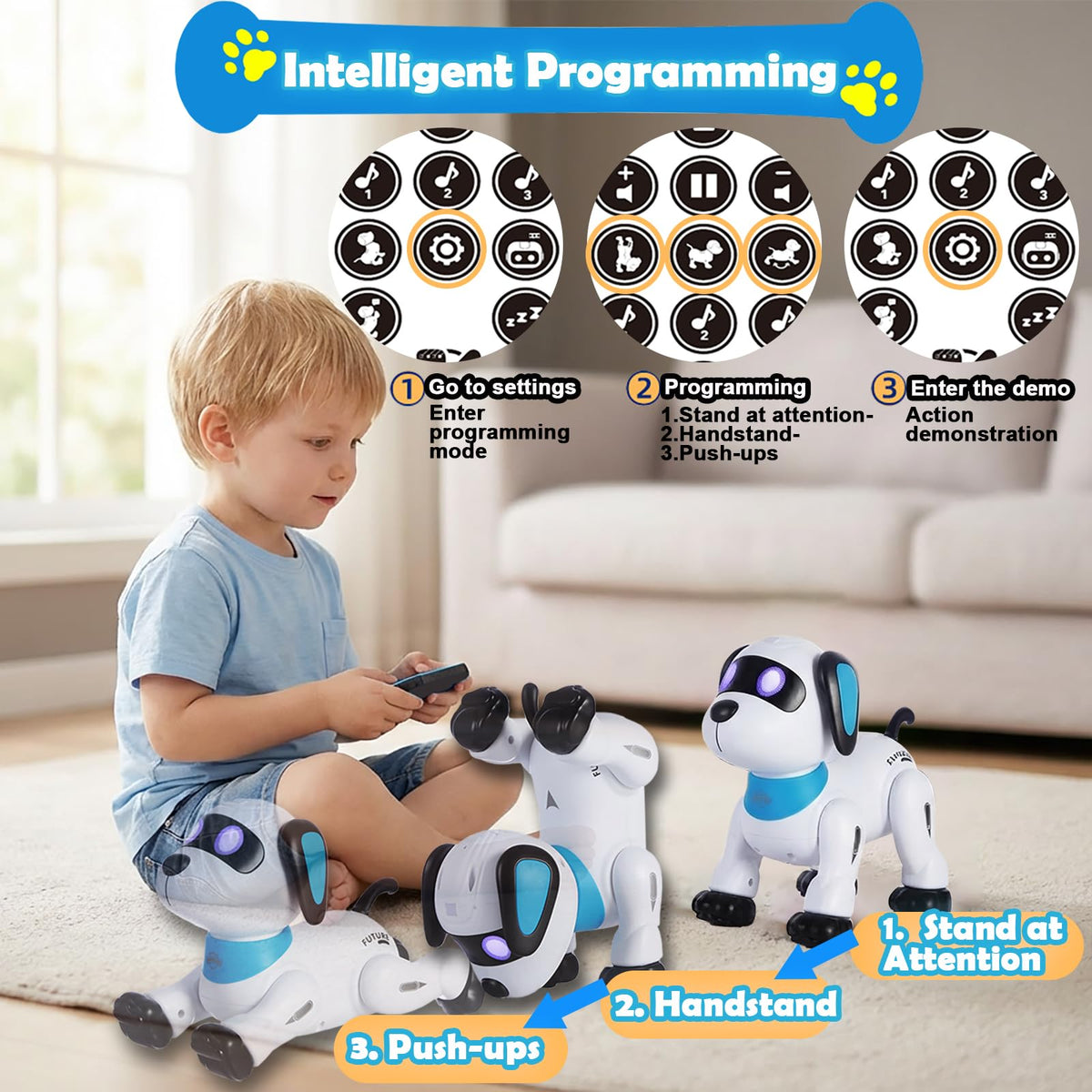 Yiman programmable actions like lean forward and handstands for creative play