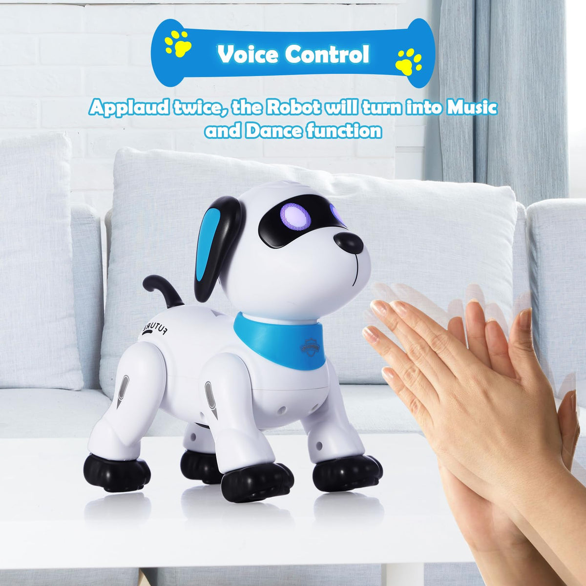 Yiman robot dog LED eyes glowing during music and dance sessions