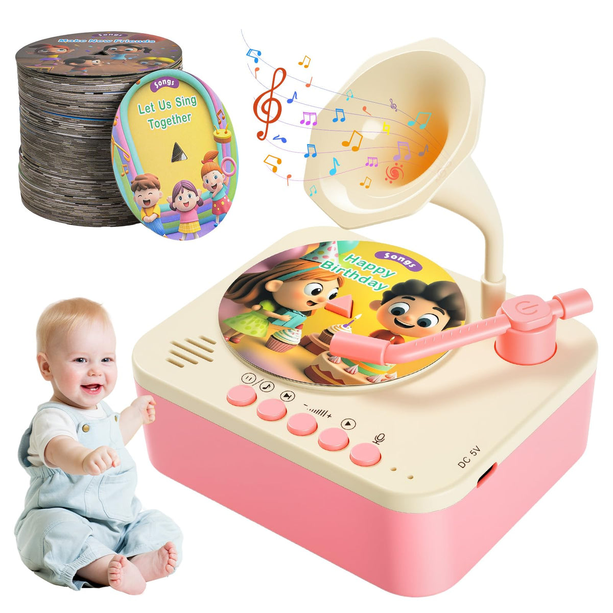 Yimido Kids Phonograph main unit with colorful, kid-friendly controls