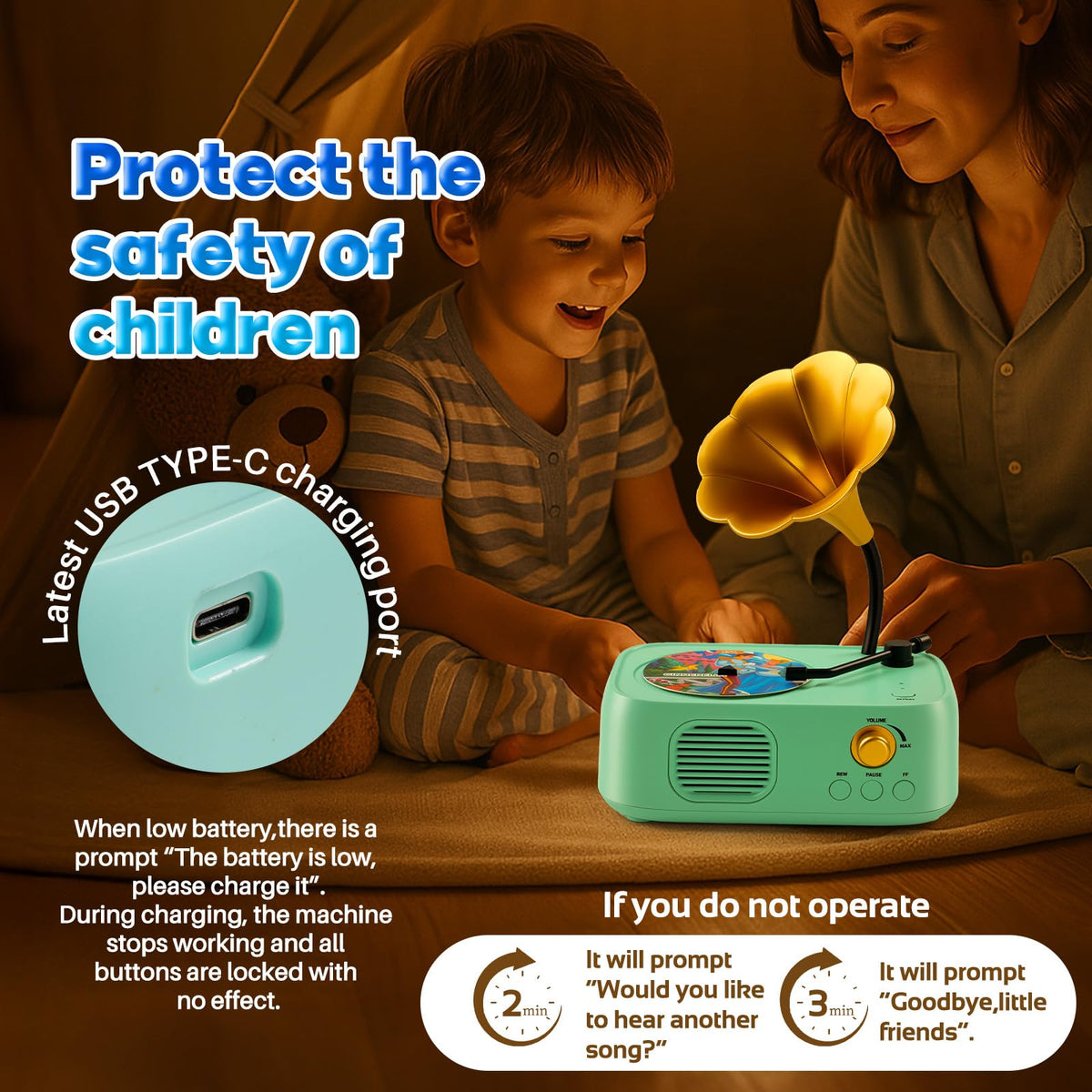 yimido Kids Phonograph Toy features bright, appealing colors for attention