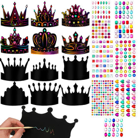 Yinder 130-pcs crown craft set with scratch crowns for colorful DIY play.