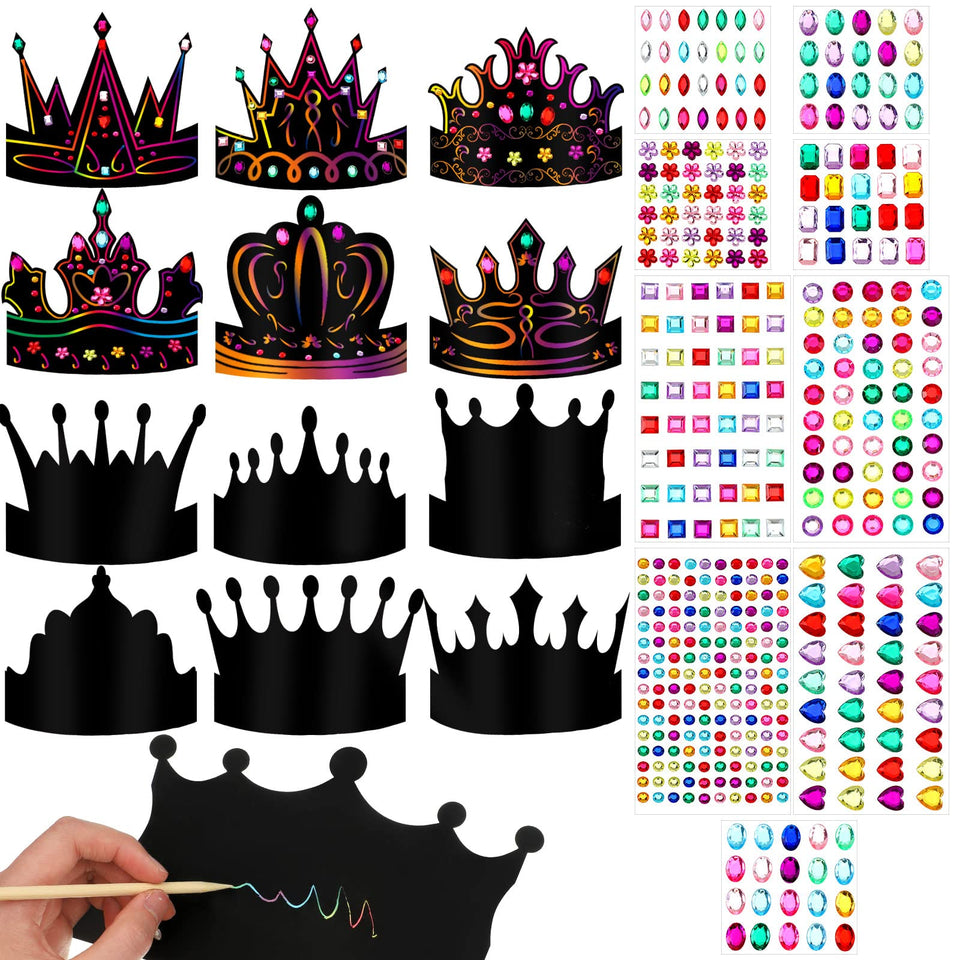 Yinder 130-pcs crown craft set with scratch crowns for colorful DIY play.